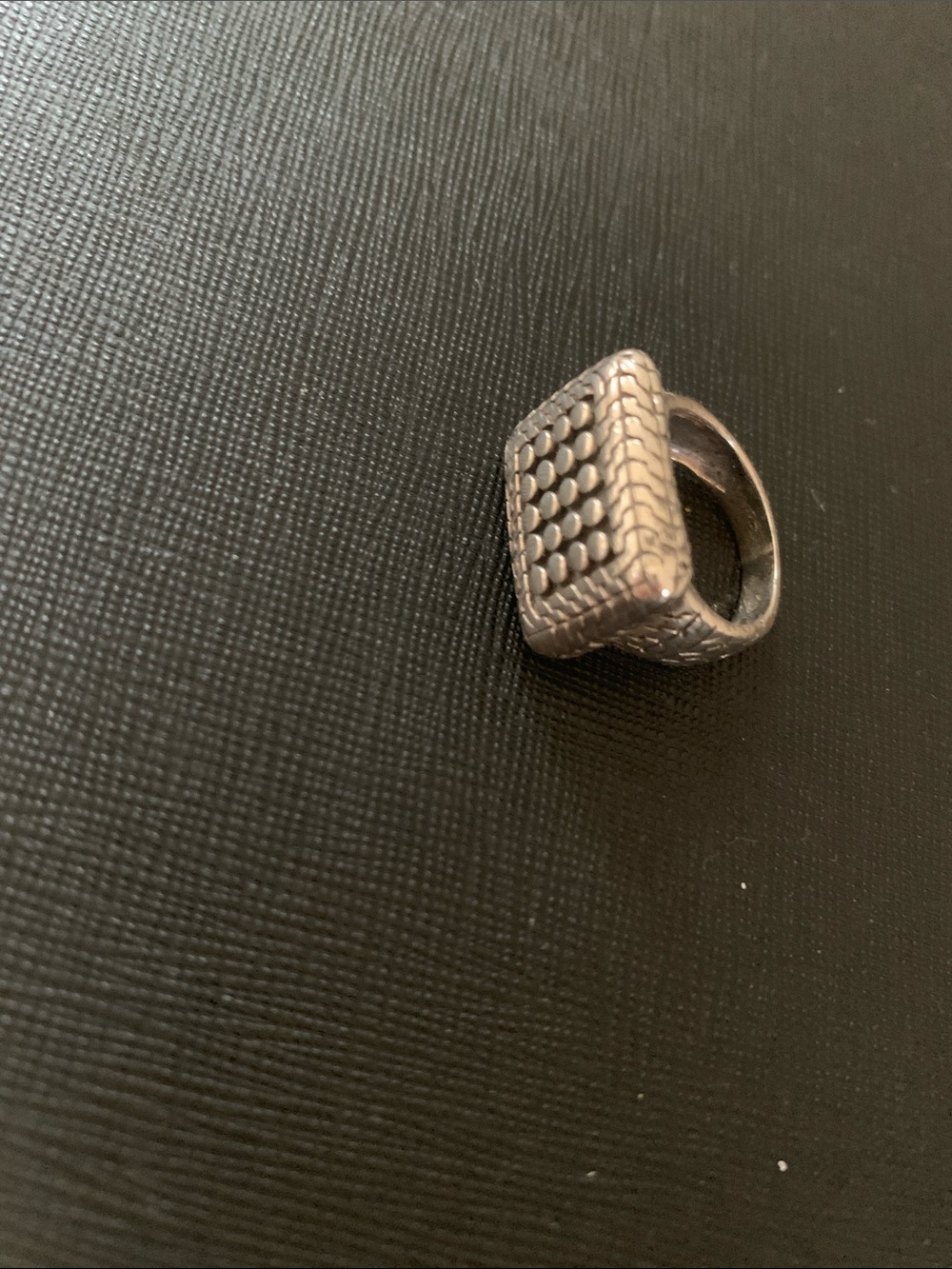 Sterling Silver Textured Square Signet Ring - Men's Silver Ring